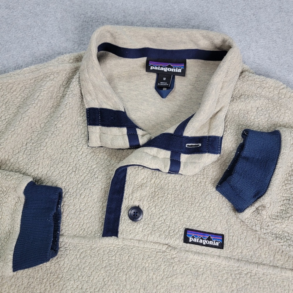 Patagonia Shearling Button Pullover Mens Medium Natural Beige Fleece Sweater